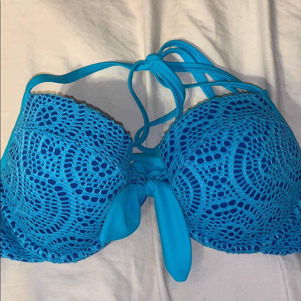 Blue crochet aerie swimsuit top